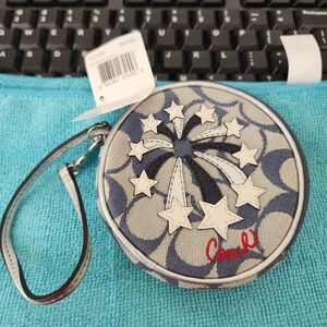 Coach Blue White Silver Star Fireworks Canvas Coin Purse